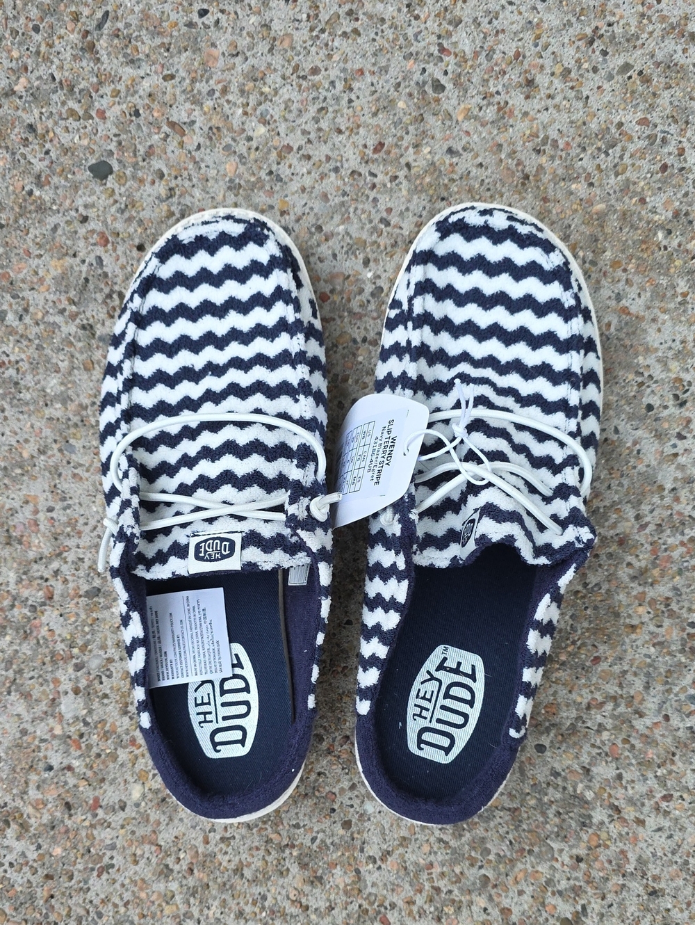 NWT Hey Dude Wendy Slip On Mule Terry Stripe Navy Blazer Egret Size 8 - Picture 3 of 10